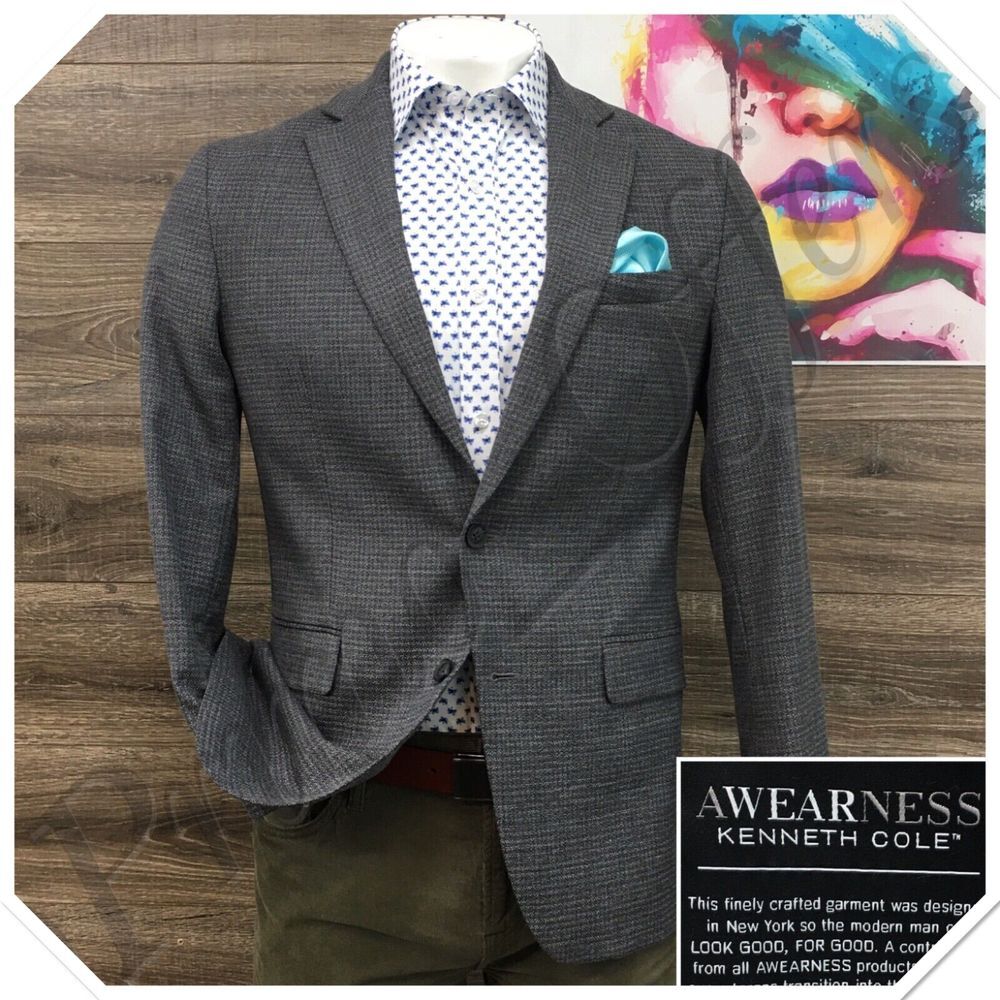 Kenneth Cole Mens Blazer Sport Coat Two Button Casual Jacket Size 40R Wool Suit
